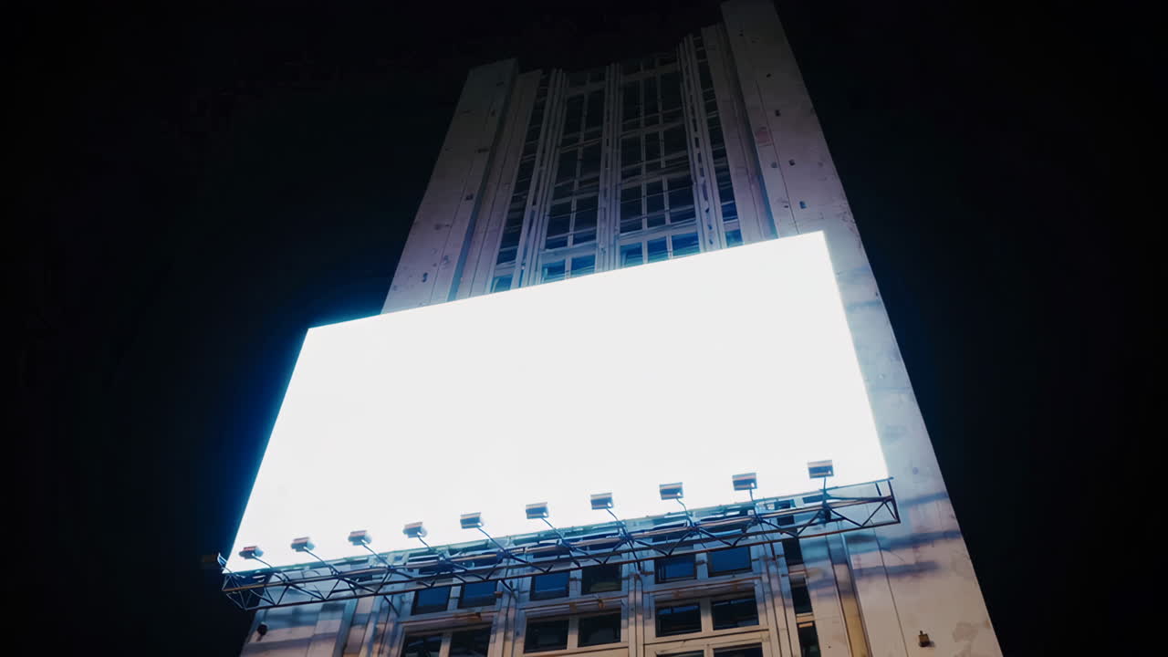 밤 에 높은 건물 에 있는  빈 광고판