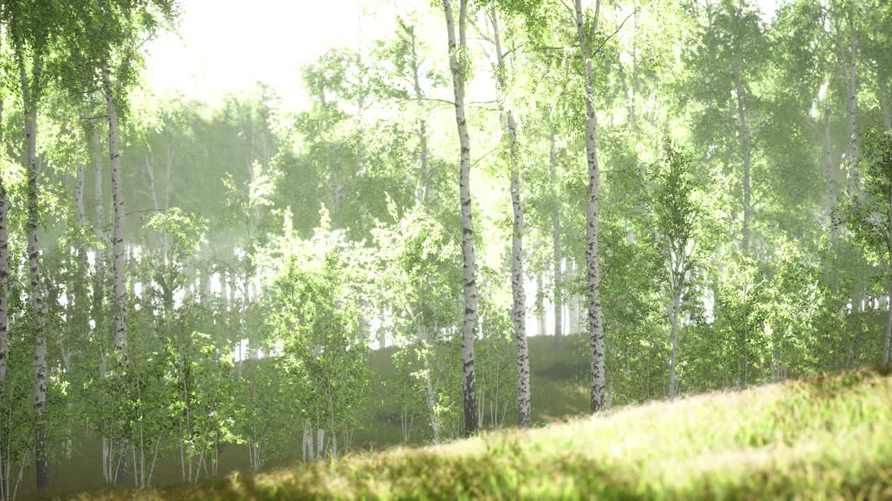 Spring in the birch grove forest