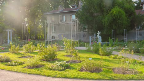 a beautifully planted flower bed in the park of the golden head in lyon, france.