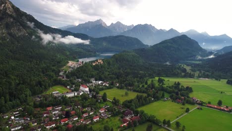 panorama from the air forggensee and schwangau, germany, bavaria