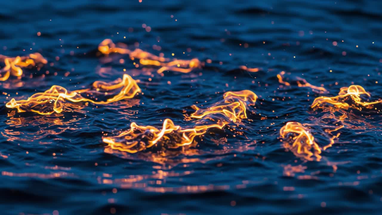 Captivating Dance of Flames on Water: A Stunning Display of Fire and Liquid Harmony Creating a Mesmerizing Visual Experience