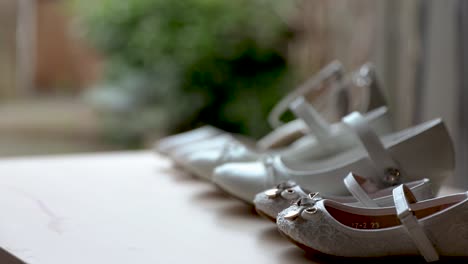 wedding preparation, the shoes are ready for the bride and her daughters-bridesmaids