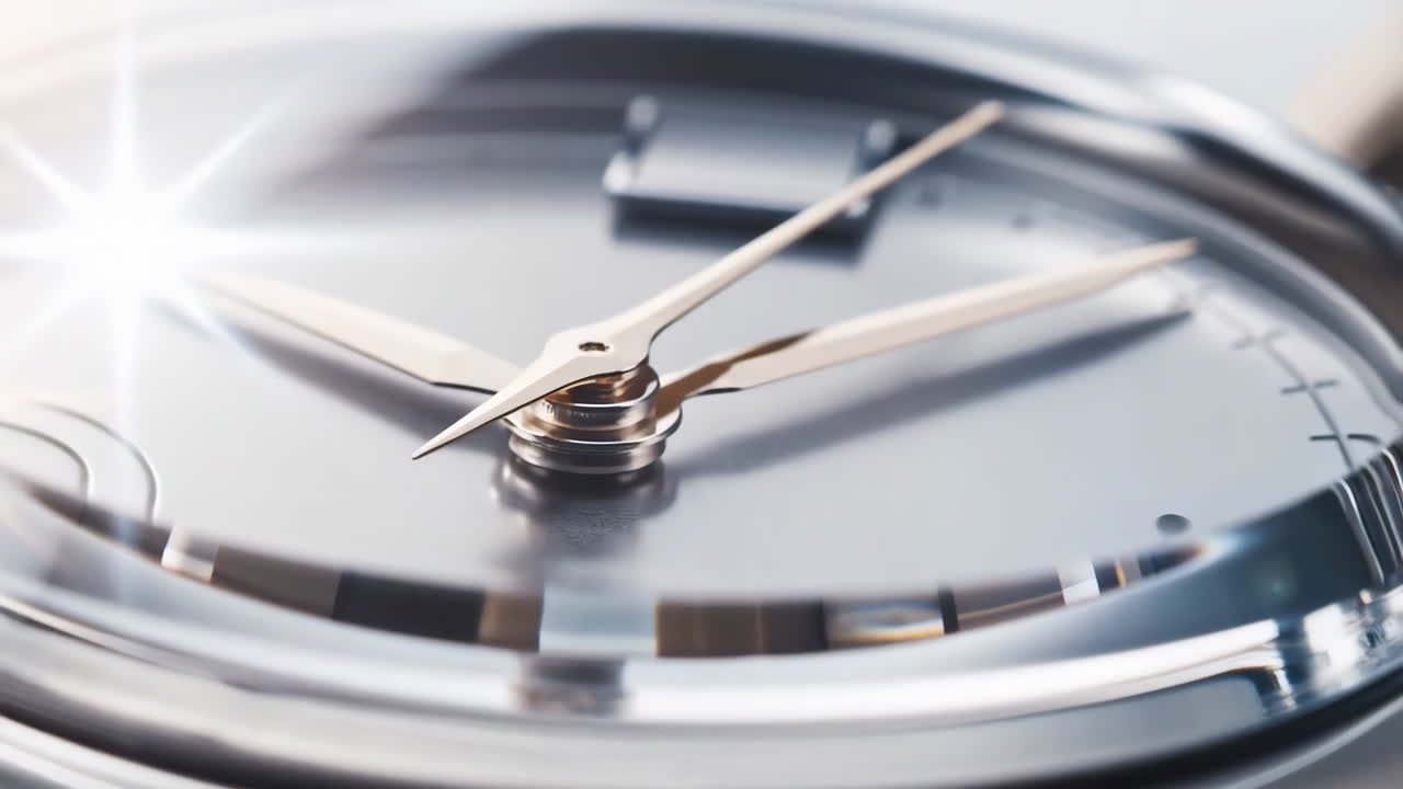 Close-up of a Watch Face with Bright Glare and Hands