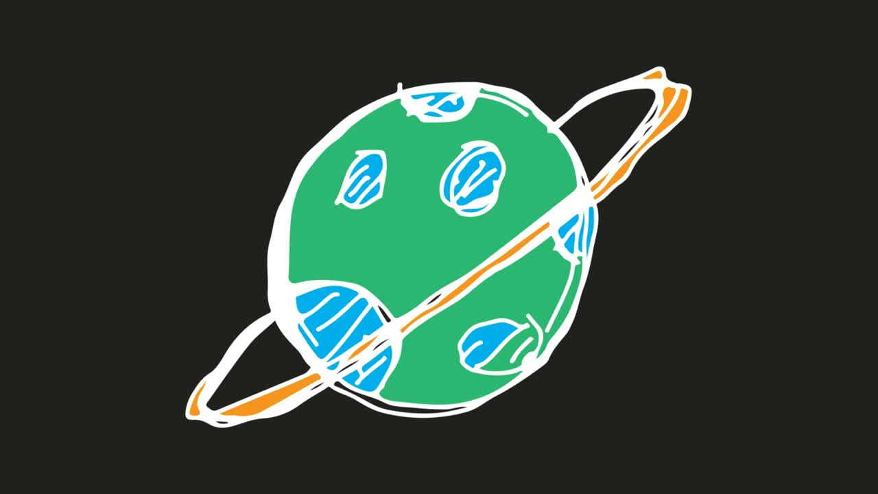 아이들은 행성의 주제로 검은 바탕을 그립니다.