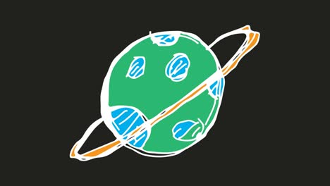 niños dibujando un fondo negro con el tema del planeta
