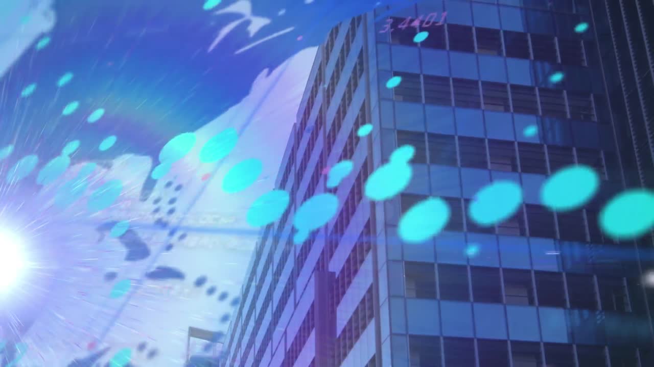 세계 지도, 그래프 및 차트의 애니메이션 - 현대 도시 건물에 대한 데이터 처리를