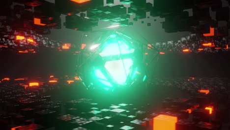 rotating glowing object with purple color moving around. 3d animation loop