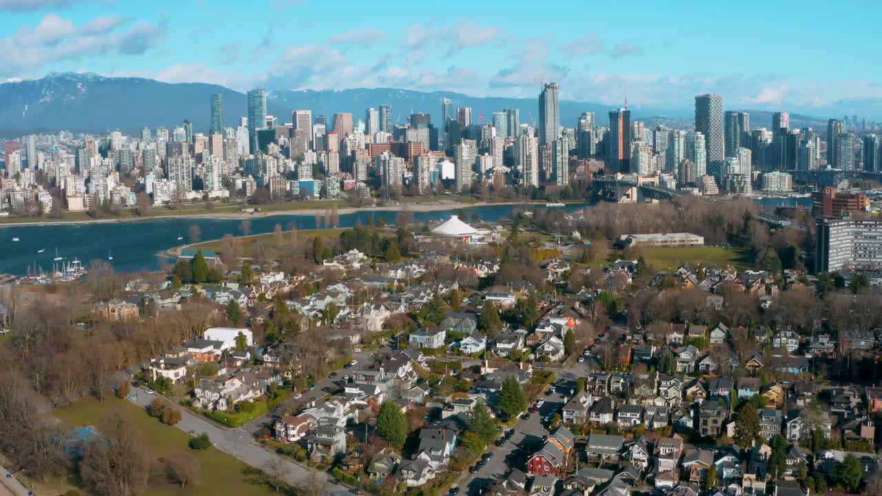 아름다운 시내 밴쿠버, 브리티시 컬럼비아, 캐나다의 공중 무인 항공기보기