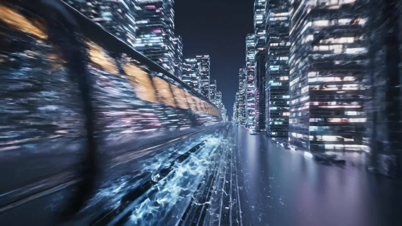 Futuristic City Train at Night