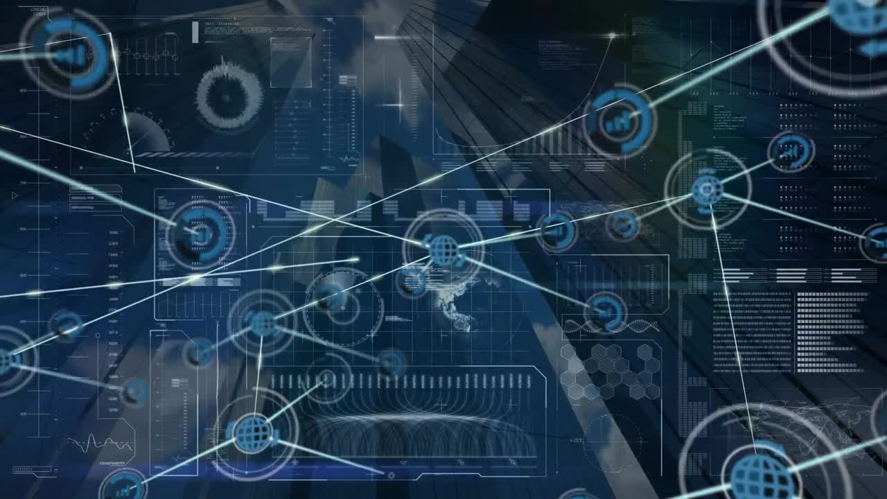 animación de la red de conexiones sobre el procesamiento de datos y el paisaje urbano