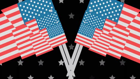 animation of stars and flags of usa on black background