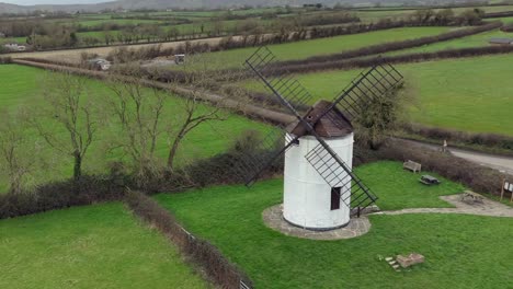 an aerial view of ashton mill in somerset on a cloudy day