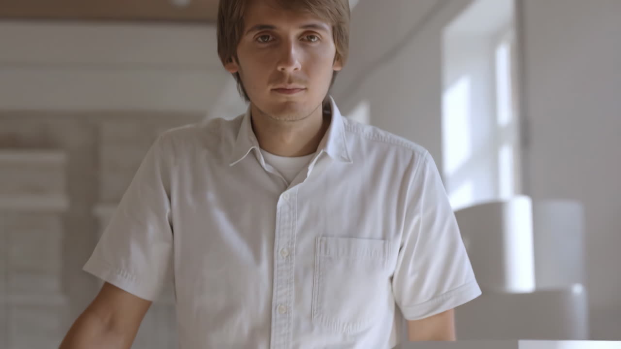 Man in White Shirt with Boxes