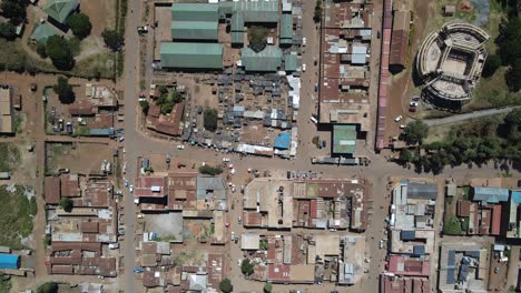 buildings and streets urban landscape of african town in kenya, aerial top down