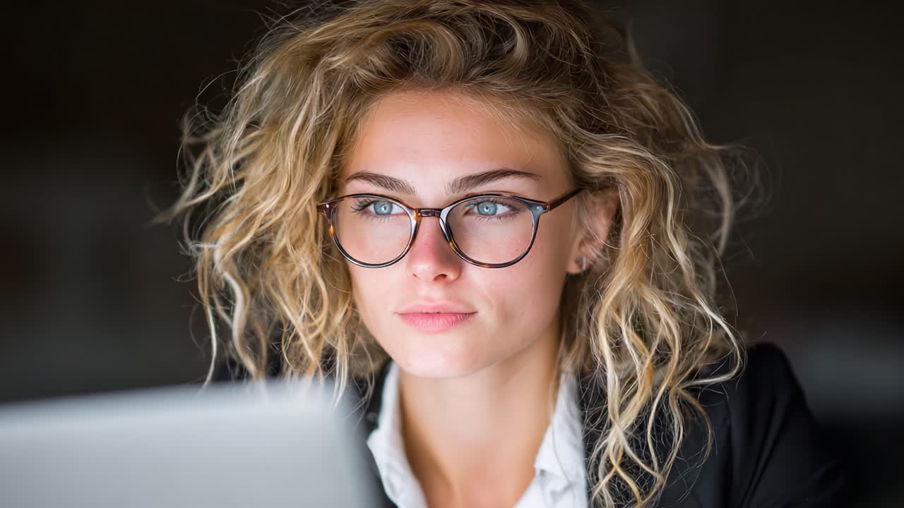 Donna professionista concentrata che lavora al computer portatile: uno sguardo sulla concentrazione e la produttività in un ambiente di lavoro moderno