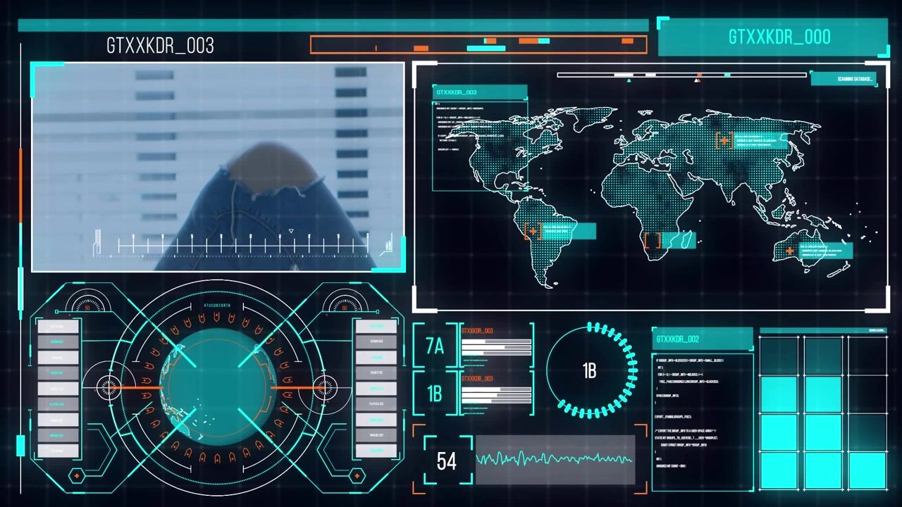 Animation of interface with data processing against black background