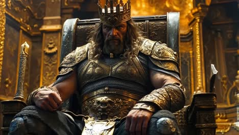 a man sitting on a throne with a crown on his head