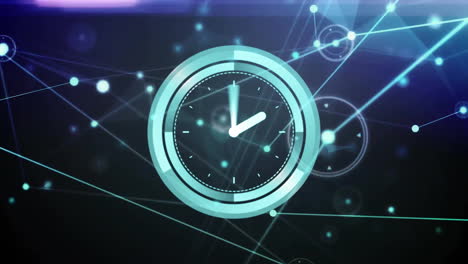 reloj futurista que muestra las conexiones de red animación