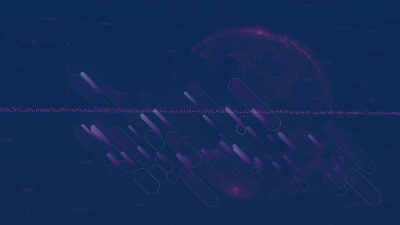 Animation of data processing over purple light trails