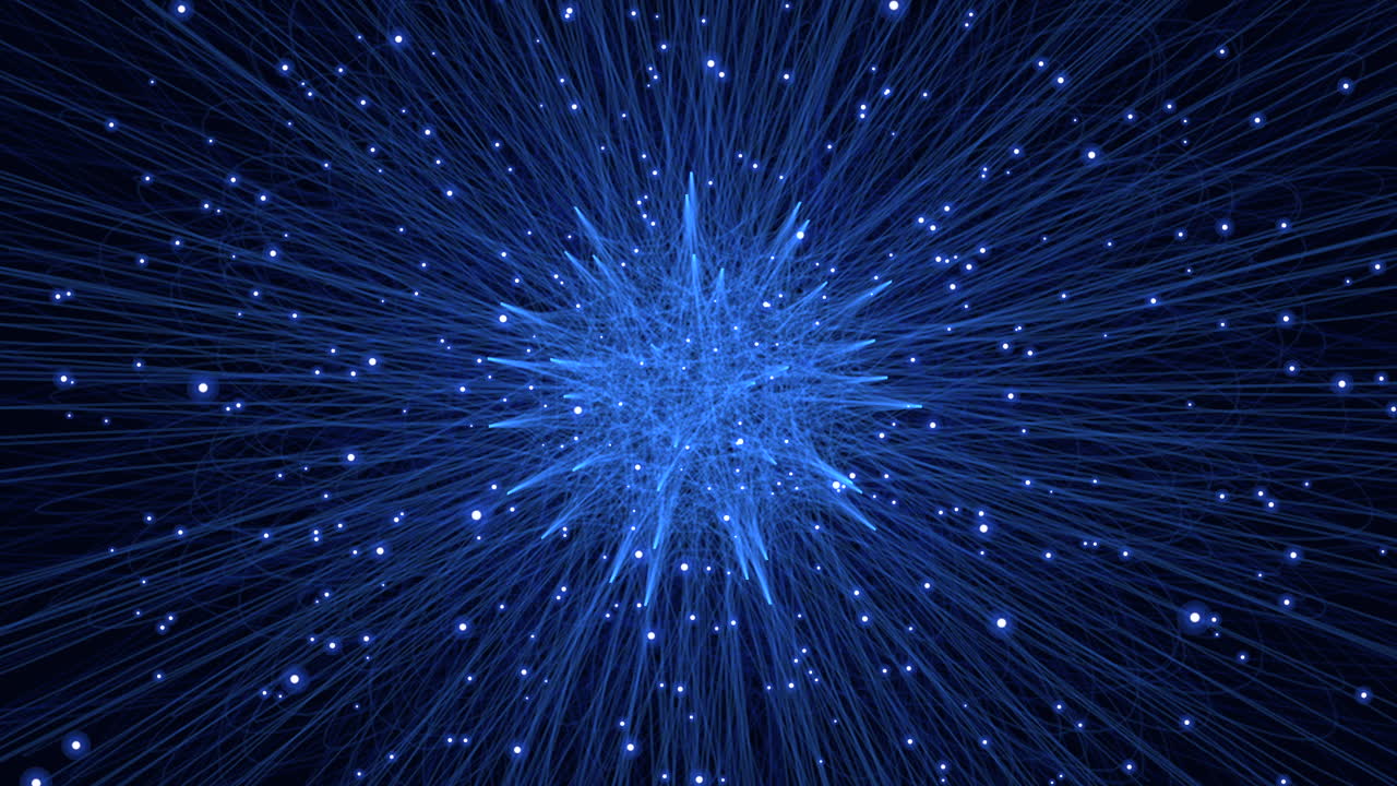 검은색 배경에 빛나는 색 점들이 있는 반이는 파란색 구