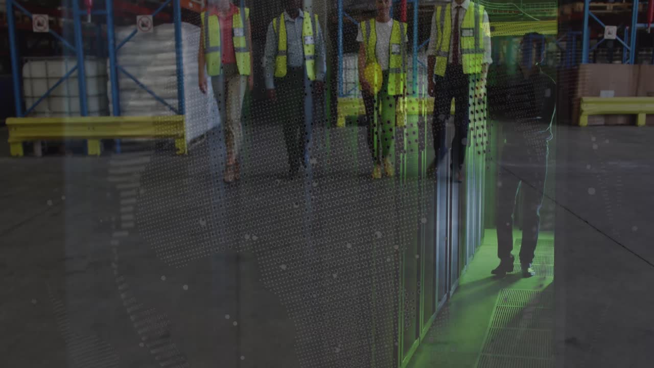 Animation of financial data processing over diverse group of warehouse workers