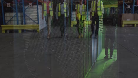 animación del procesamiento de datos financieros en diversos grupos de trabajadores de almacén