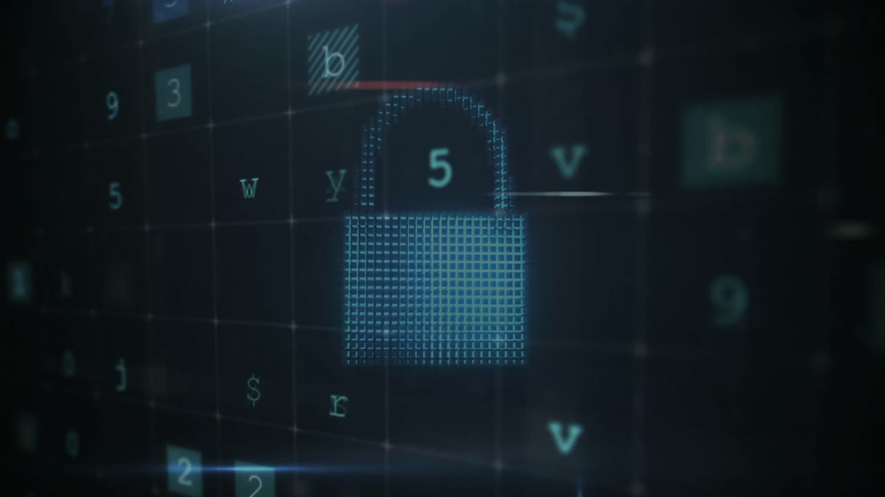 animación del candado de seguridad sobre el procesamiento de datos en fondo oscuro