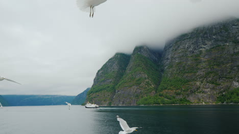 Kreuzfahrt-Entlang-Des-Malerischen-Fjords-In-Norwegen-Blick-Vom-Schiff-Aus