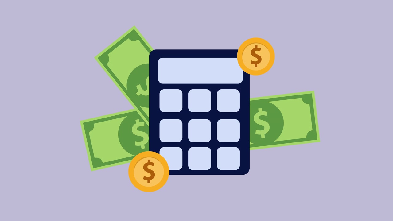 Animated Calculator with Floating Money and Coins