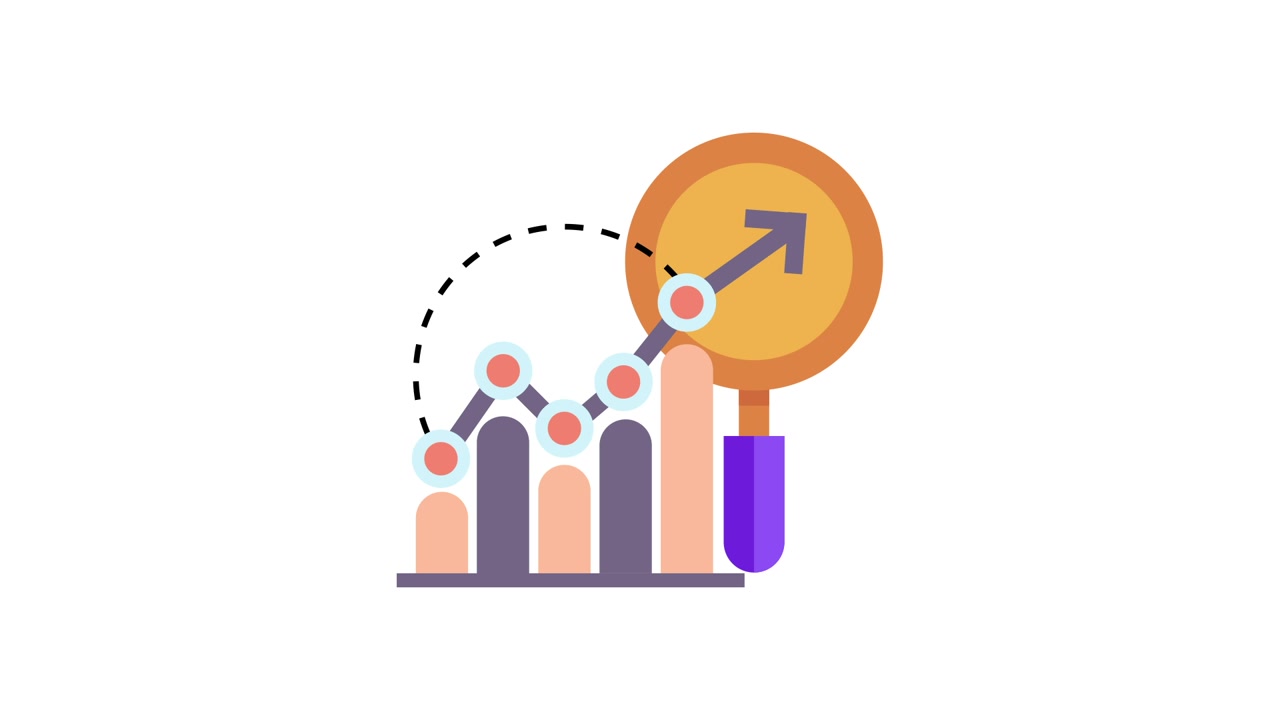 Animated Bar Chart Showing Growth and Data Analysis with Magnifying Glass