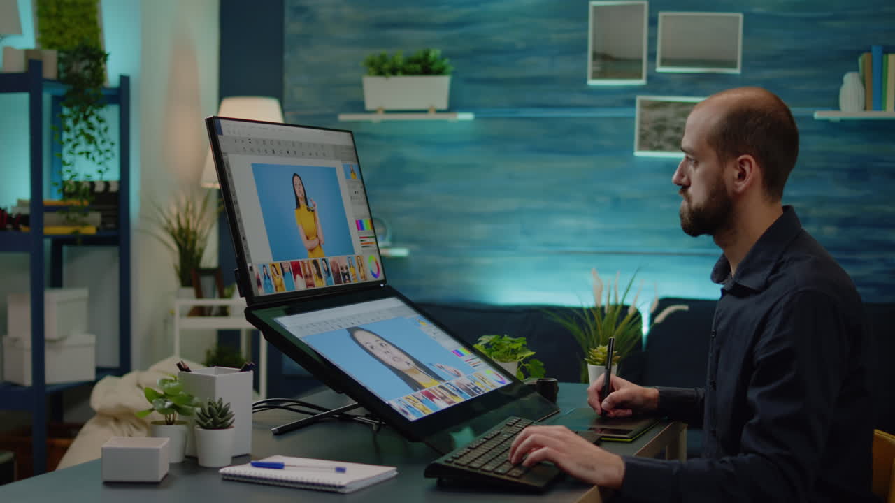 Photography artist using graphic tablet with stylus