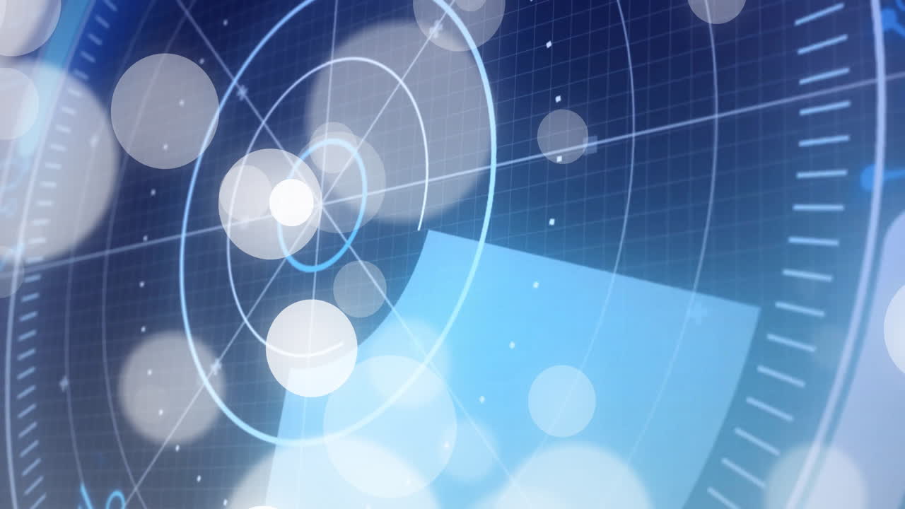 Animation of glowing white orbs in abstract digital interface with circular patterns
