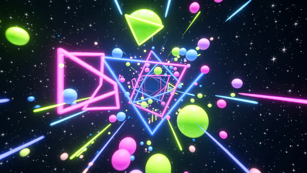 Abstract Neon Geometric Shapes in Space