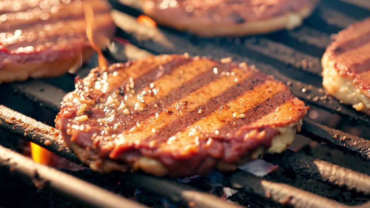 Burgers grilling on a BBQ