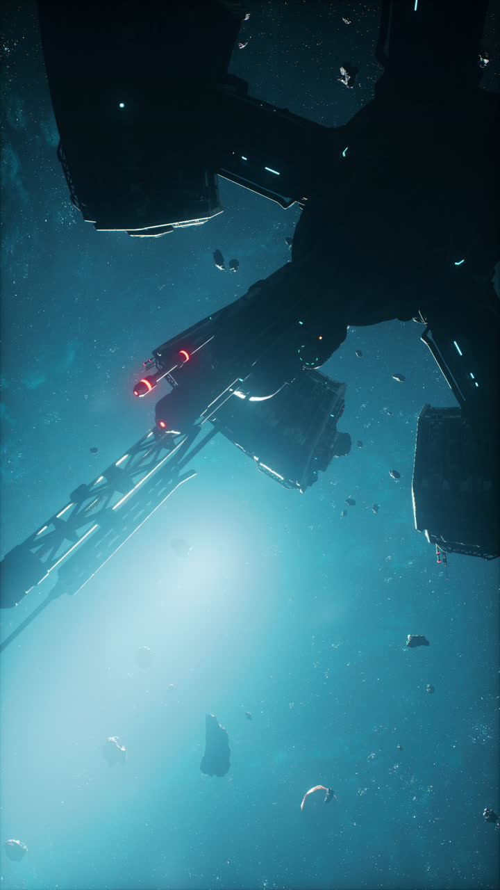 una estación espacial futurista en órbita alrededor de un planeta