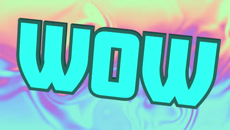 animación digital de texto wow flotando contra un fondo de gradiente de textura líquida