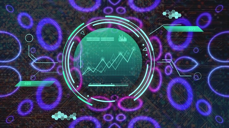 Lilla ringer dukker opp, sentral turkis holografisk HUD animeres, plotter graf og visualiserer data.