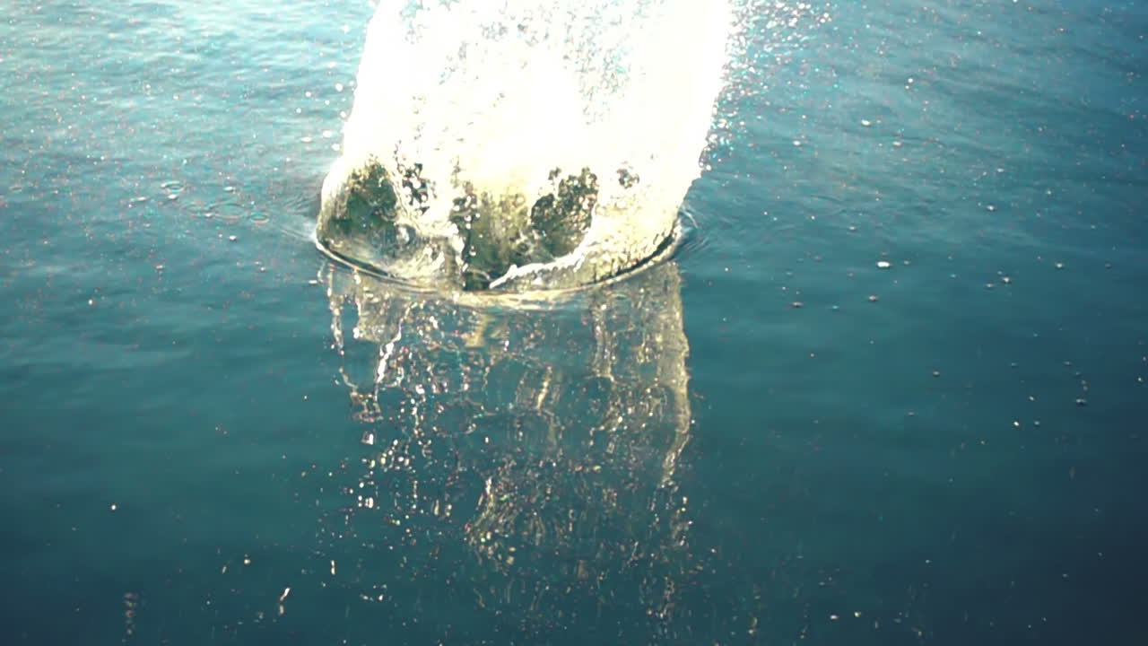 The stone falls in water. Slow Motion
