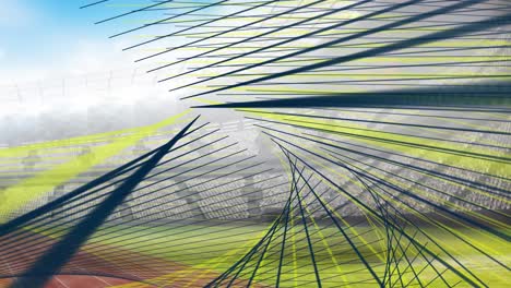 Animation-of-green-mesh-over-sports-stadium-background