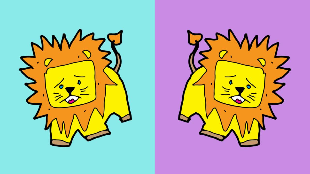 아이들은 팝 아트를 그리고 있습니다. 사자의 주제로 매이지 않는 배경입니다.