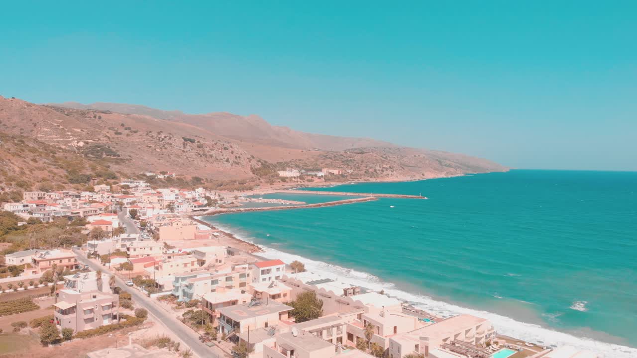Drone flying over small Greek town