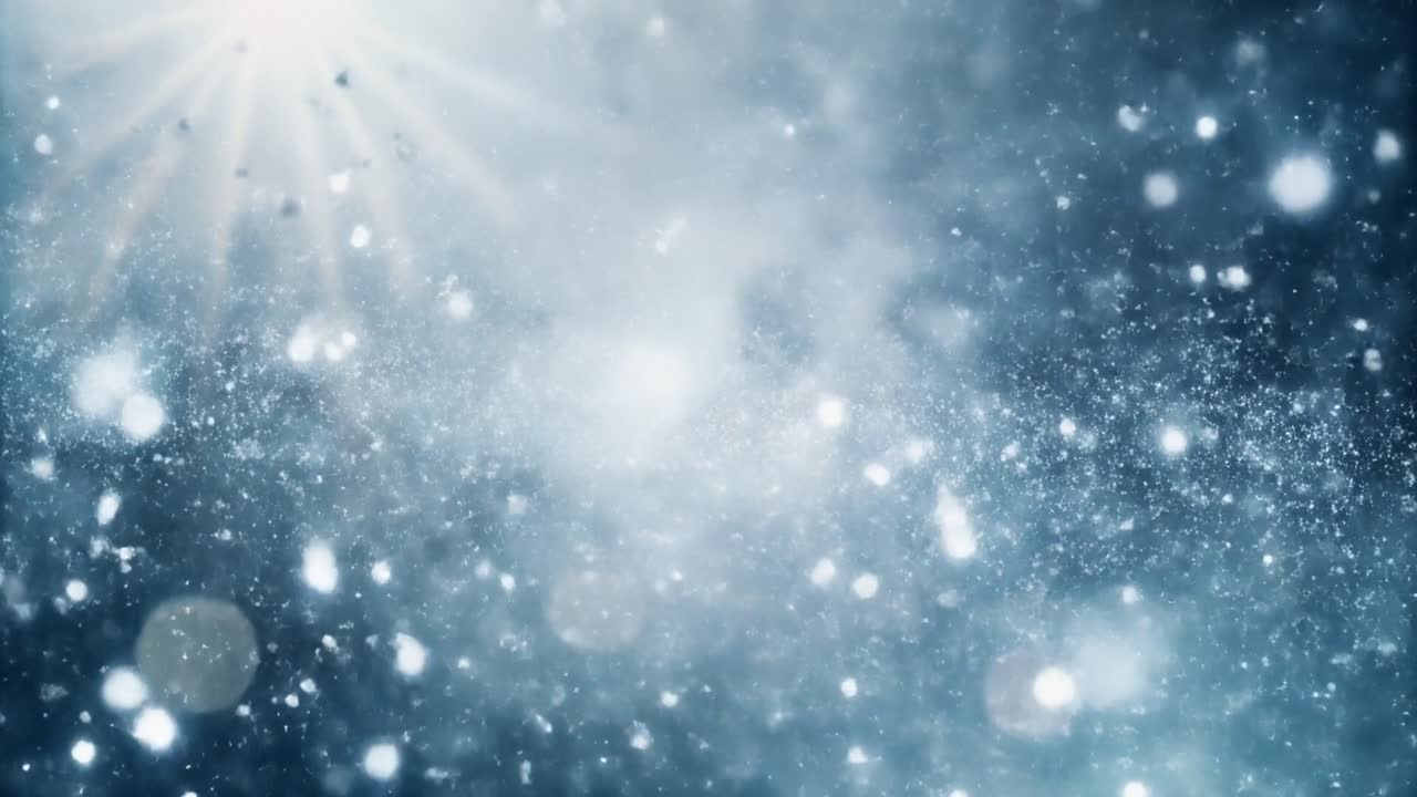 Particules de neige abstraites en chute avec lumière vive et bokeh