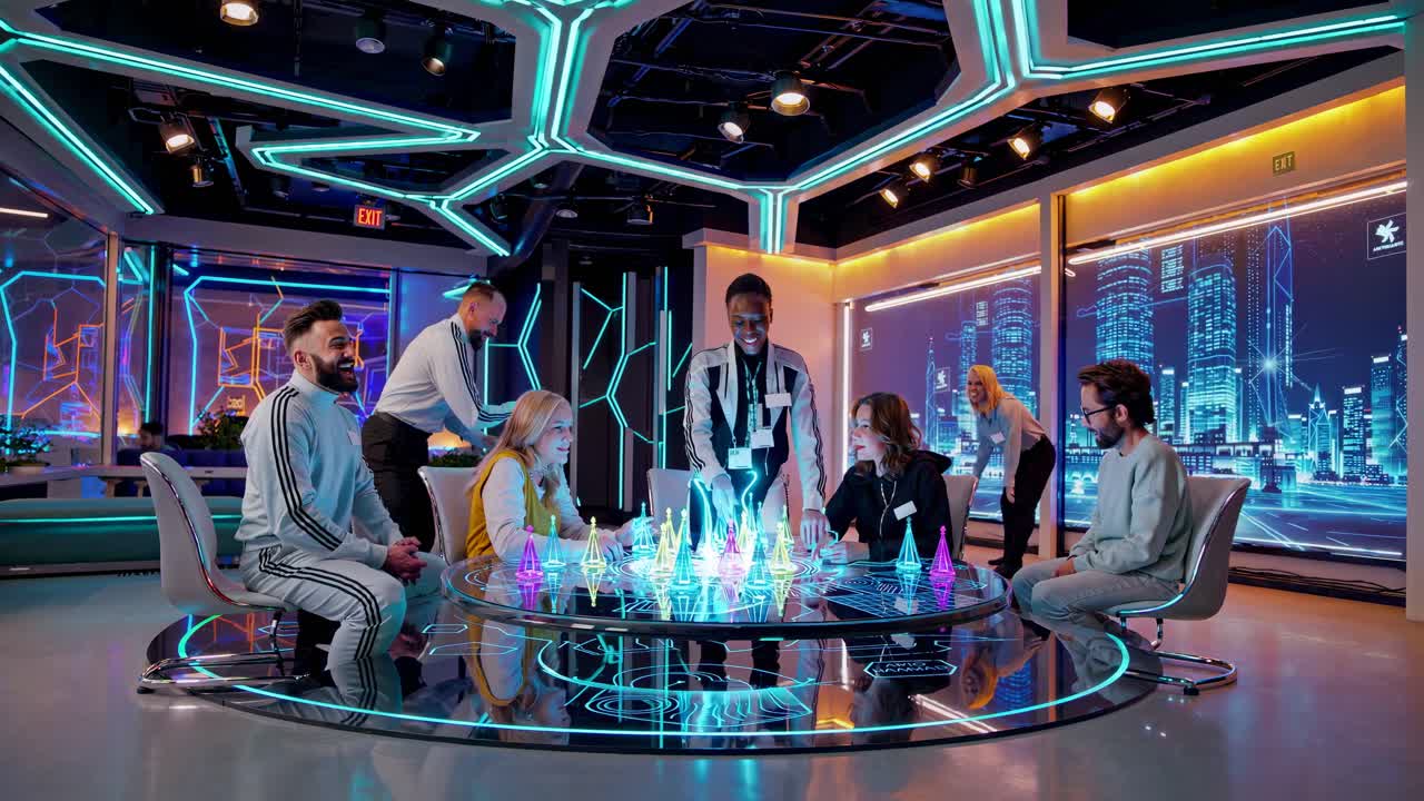 Futuristic Interactive Meeting in a Modern Office