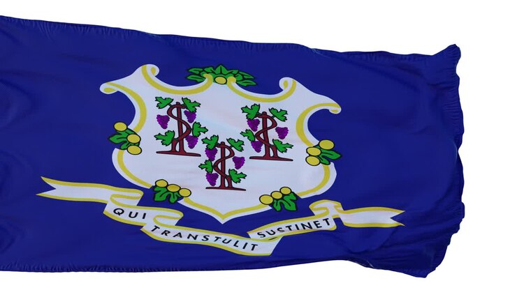 Flagge von Connecticut, isolierte realistische Animation. Nahtlose Schleife, 4K