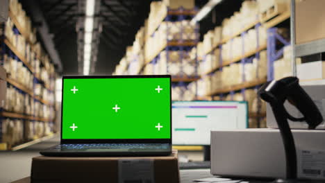 empty distribution warehouse with mockup display on laptop