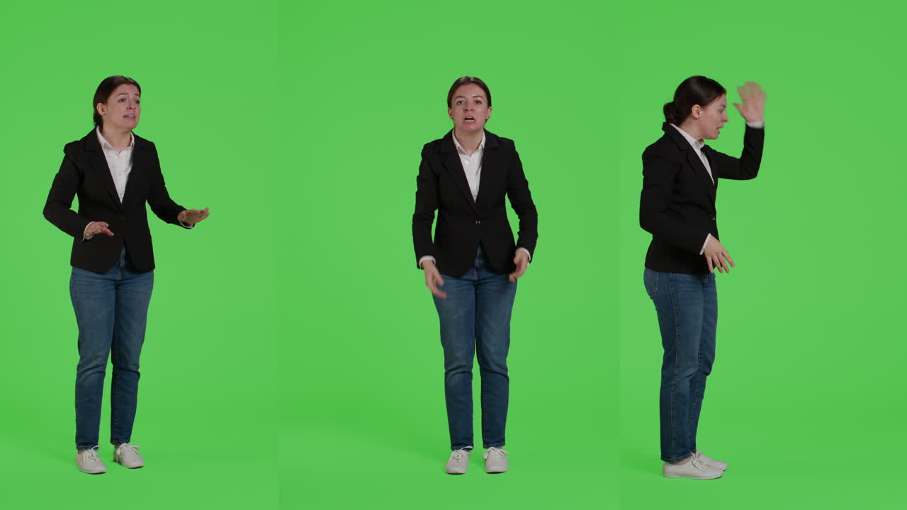 그린 스크린에 있는 사업가