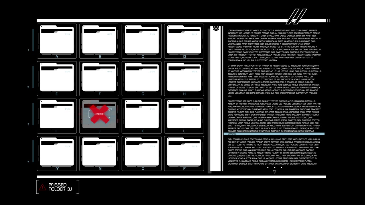 Futuristic Digital User Interface with Folder Grid and Error Message