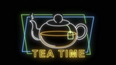 neon sign animation of a teapot with text.