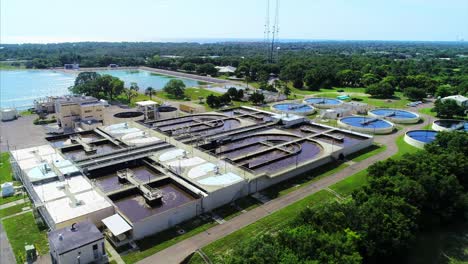 aerial fly around of a water treatment plant facility