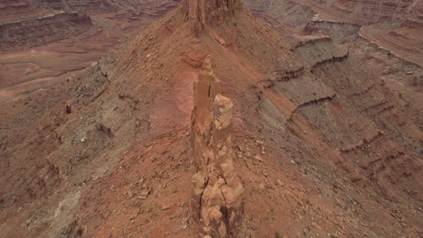 aerial view of red sandstone towers in desert valley, authentic landscape of utah usa